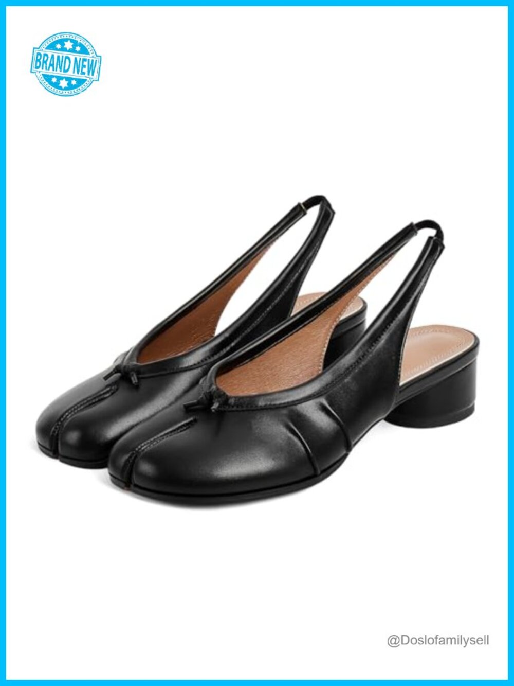 Split Toe Slingback Pumps Faux Leather Block Heel Women's Dress Heels